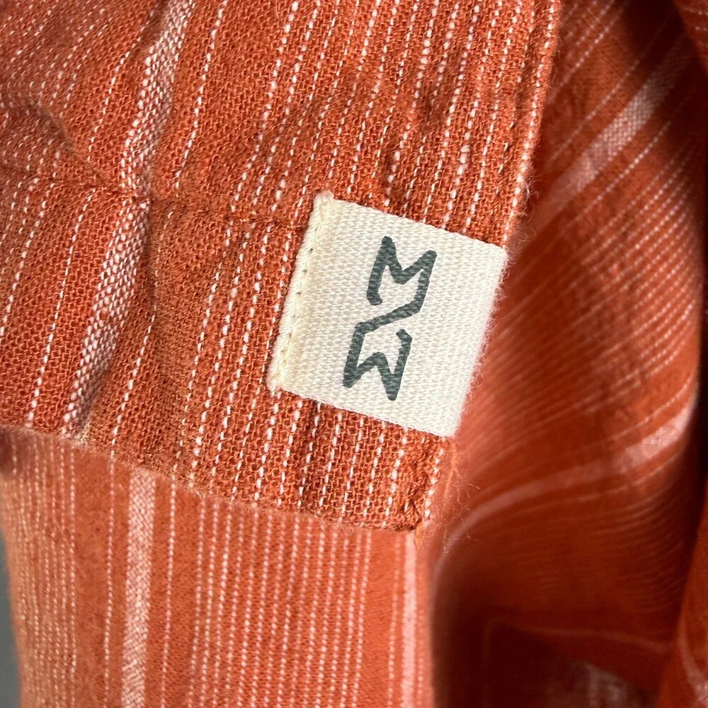 Mutual Weave Men's Linen Cotton Short Sleeve Casual Shirt Sz 3XLT Orange Stripe